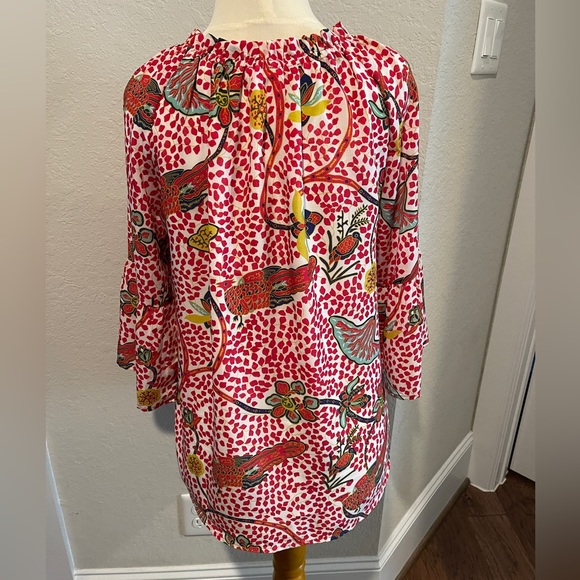 JADE Melody Tam Red Tropical Peacock Print Blouse. Medium Excellent Condition - Picture 4 of 8
